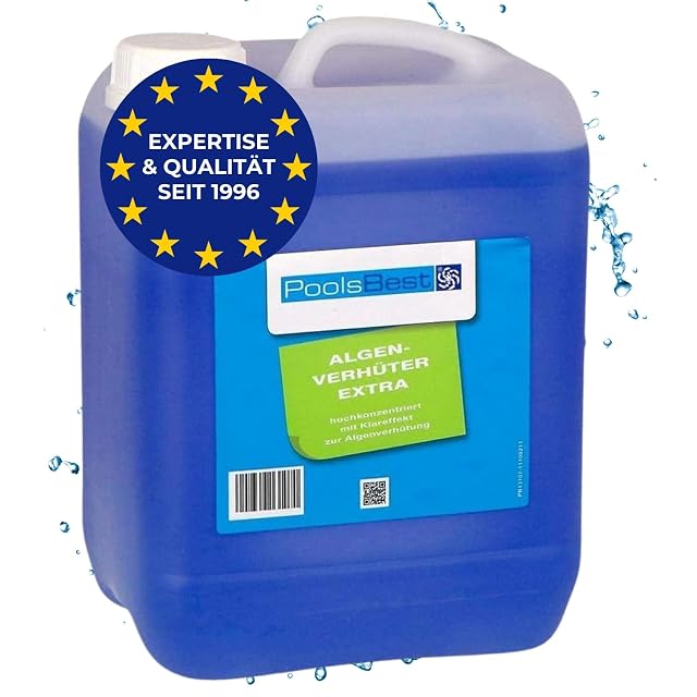 PoolsBest Algenverhüter extra, ein schaumfreies Fünf-Liter-Algizid für Becken
