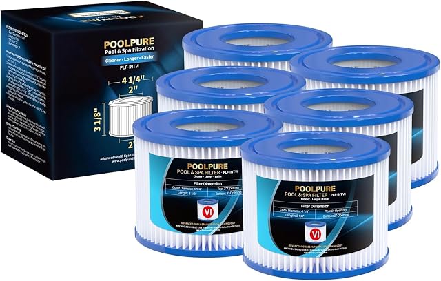 Sechs POOLPURE-Spa-Filterkartuschen vom Typ VI aus trilobal plissiertem Gewebe