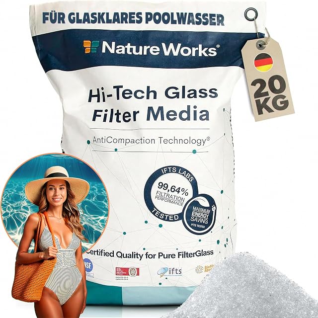 Zwanzig-Kilogramm-Sack poolomio-Nature-Works-Weißfilterglas in 0,6 bis 1,2 Millimeter