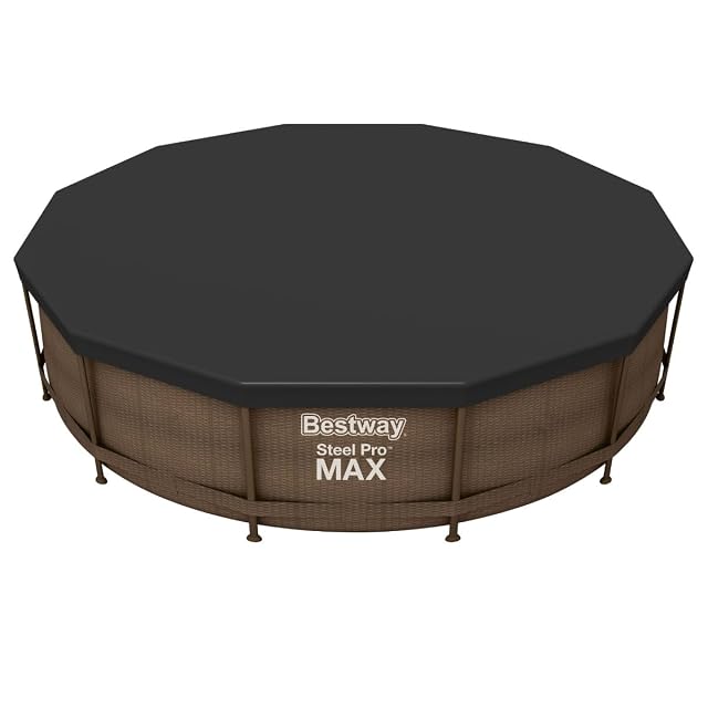 Schwarze runde Bestway PVC-Poolabdeckung mit Befestigungsseilen