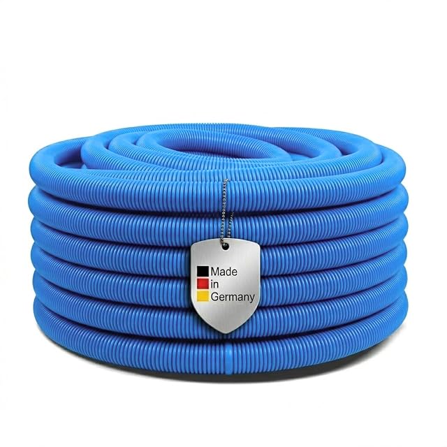 Blauer POOL Total Poolschlauch aus gewelltem Polyethylen von 38 mm Durchmesser mit angeformten Muffen