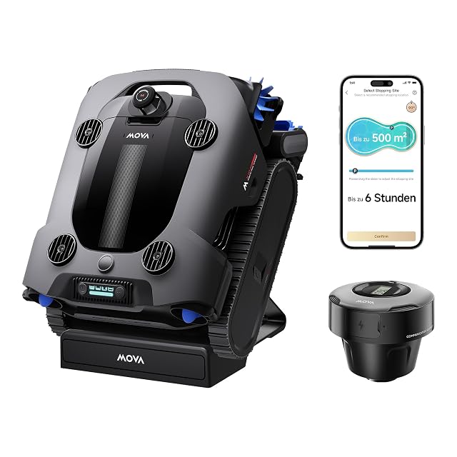 MOVA-Rover-X10-Poolroboter mit Laserkartierung beim Erklimmen von Beckenstufen