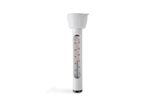 Weißes schwimmendes Intex Poolthermometer mit Befestigungsschnur