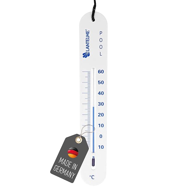 Sinkendes Lantelme Poolthermometer aus weißem Kunststoff an einer achtzig Zentimeter langen Schnur