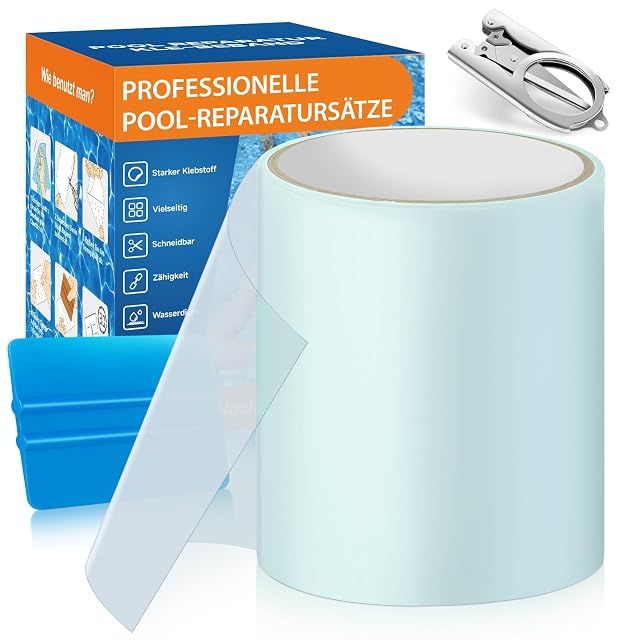 Transparente AQhui Unterwasser-Reparaturbandrolle für Becken mit Faltschere und handtellergroßem Schaber