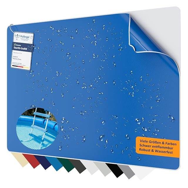 Hellblauer Flickly Beckenreparaturflicken in RAL 5012, selbstklebend, 30 mal 20 Zentimeter