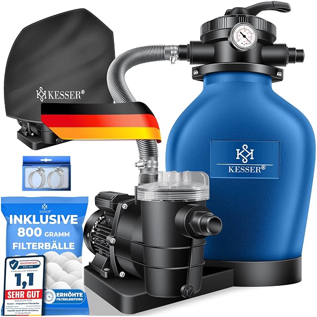 KESSER-Sandfilteranlage mit Manometer und Sieben-Wege-Ventil
