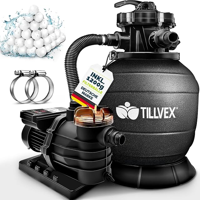 tillvex-Sandfilteranlage mit Timer, Manometer und Sieben-Wege-Ventil