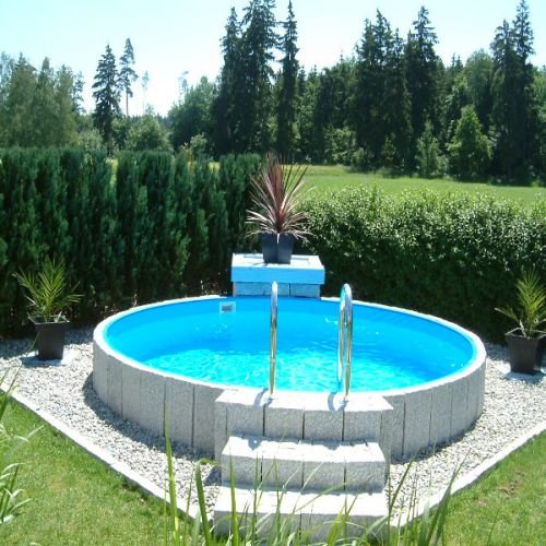 Rundes Poolzon-Fun-Zon-Stahlwandbecken mit 400 cm Durchmesser und 120 cm Tiefe mit eingehängter Kederfolie
