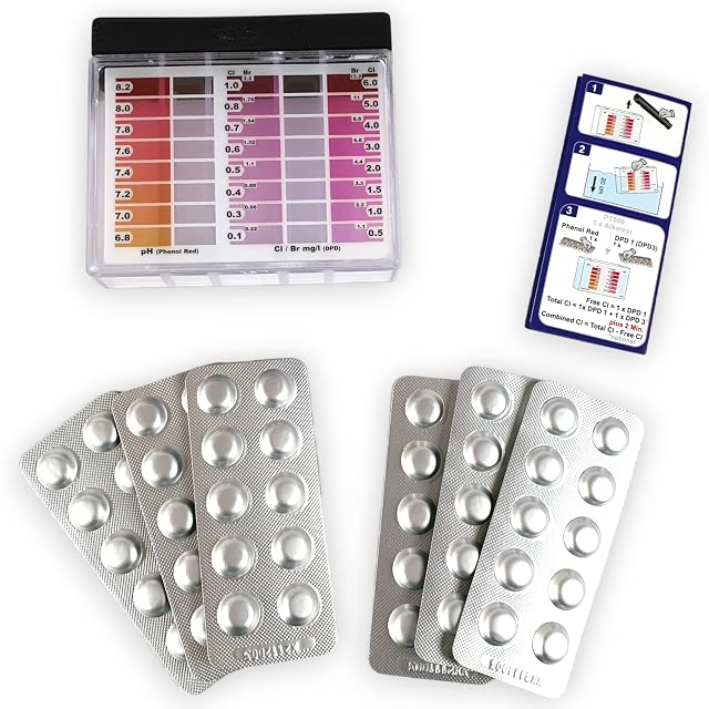 Wiesel-Tuning-Pooltester-Set mit Farbskala, Aufbewahrungsbox und verblisterten Schnelltesttabletten